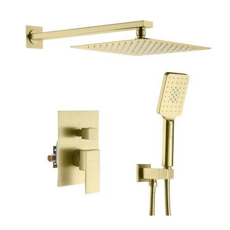 Kibi Cube Pressure Balanced 2-Function Shower System with Rough-In Valve, Brushed Gold KSF405BG